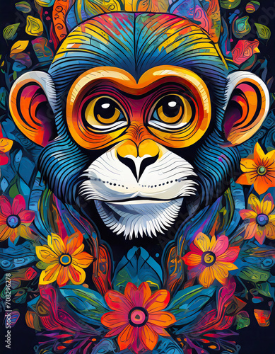 monkey bright colorful and vibrant poster illustration