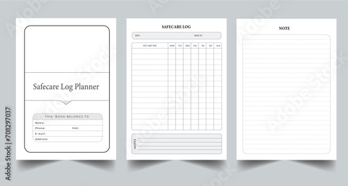 Editable Safecare Log Planner Kdp Interior printable template Design.