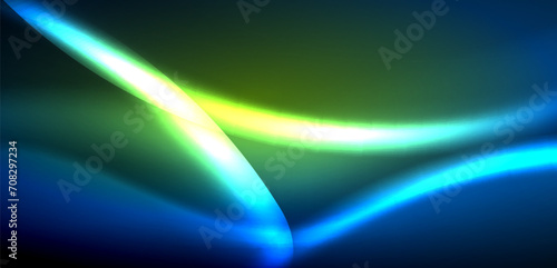 Dynamic waves in ethereal glow of neon lights. Concept merges fluidity of motion with vibrant allure of neon, crafting entrancing backdrop that embodies both vitality and futuristic sophistication
