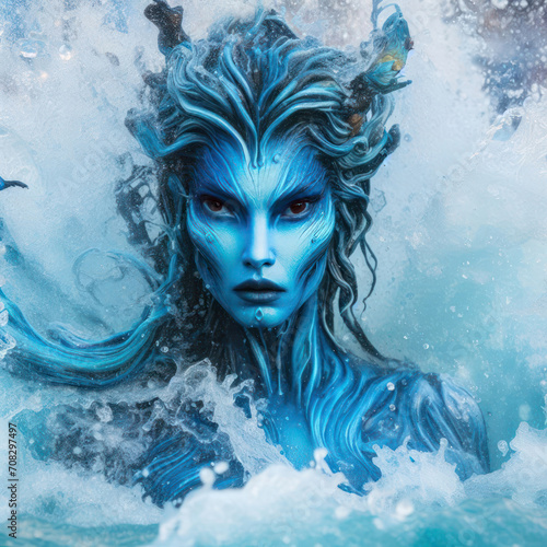 enraged female fantasy water elemental demon or goddess