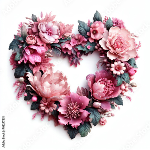 illustration of a pink heart shaped floral wreath