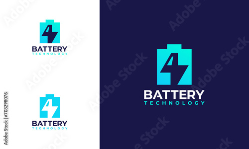 Battery technology logo designs concept vector, Battery with Thunder symbol template icon photo