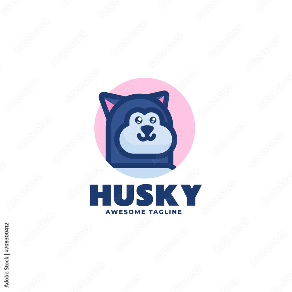 Vector Logo Illustration Husky Mascot Cartoon Style.