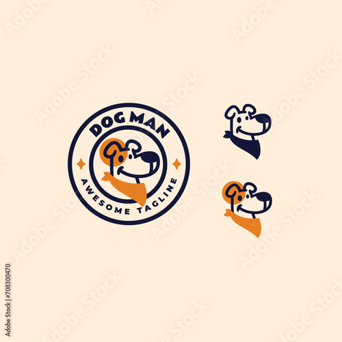 Vector Logo Illustration Dog Man Line Art Style.