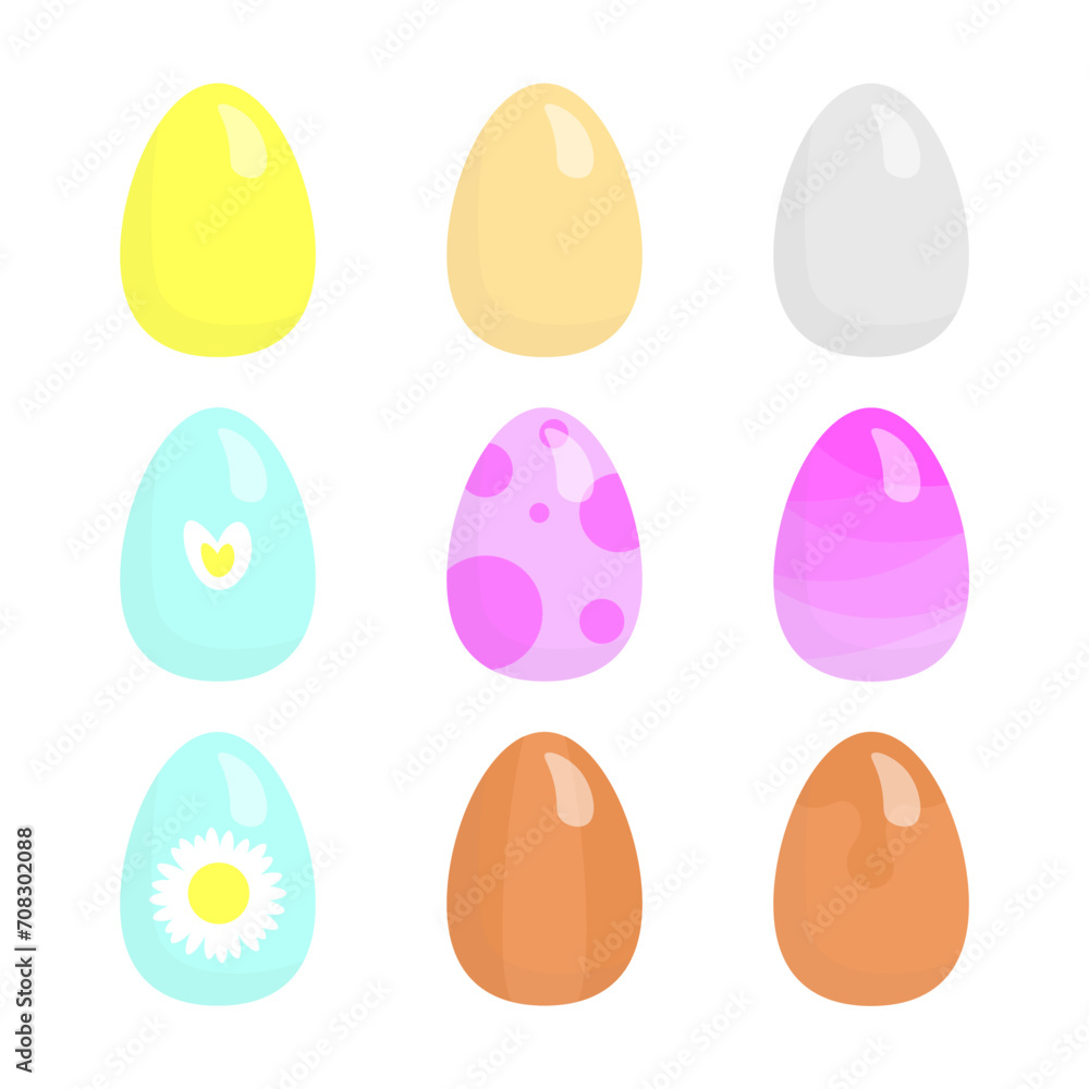 A set of different Easter eggs on a white backgroun A set of different Easter eggs on a white backgroun