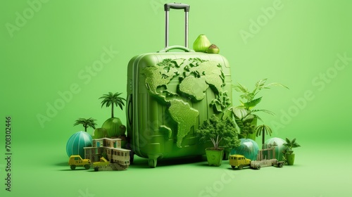 Sustainable tourism ecotourism green travel solid color background photo