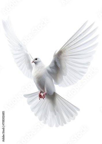 White dove flying isolated on a white background, the symbol of peace, and freedom concept. Generative ai © nilanka
