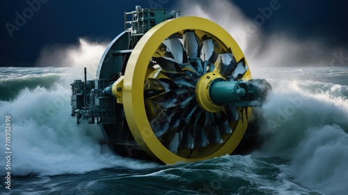 Ocean energy wave power tidal turbines solid color background photo