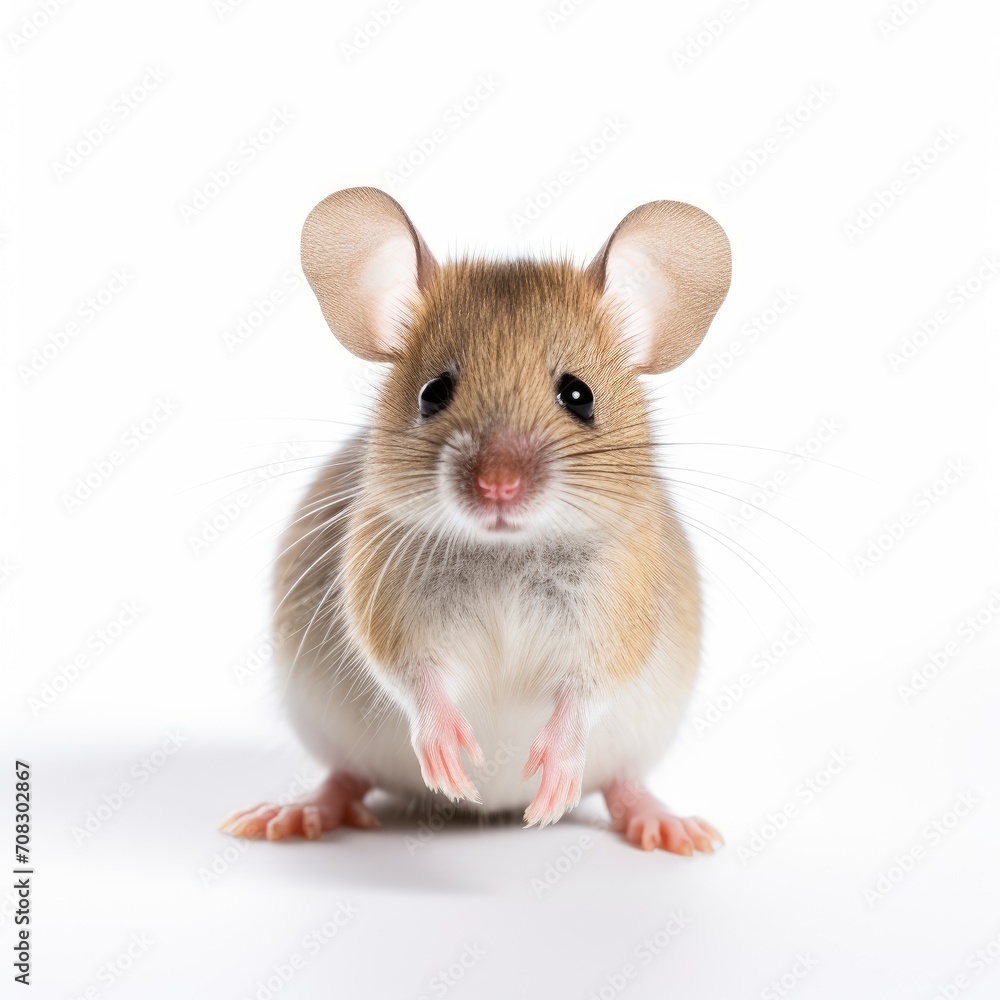 Mouse frontal view, isolated on a white background. Generative ai