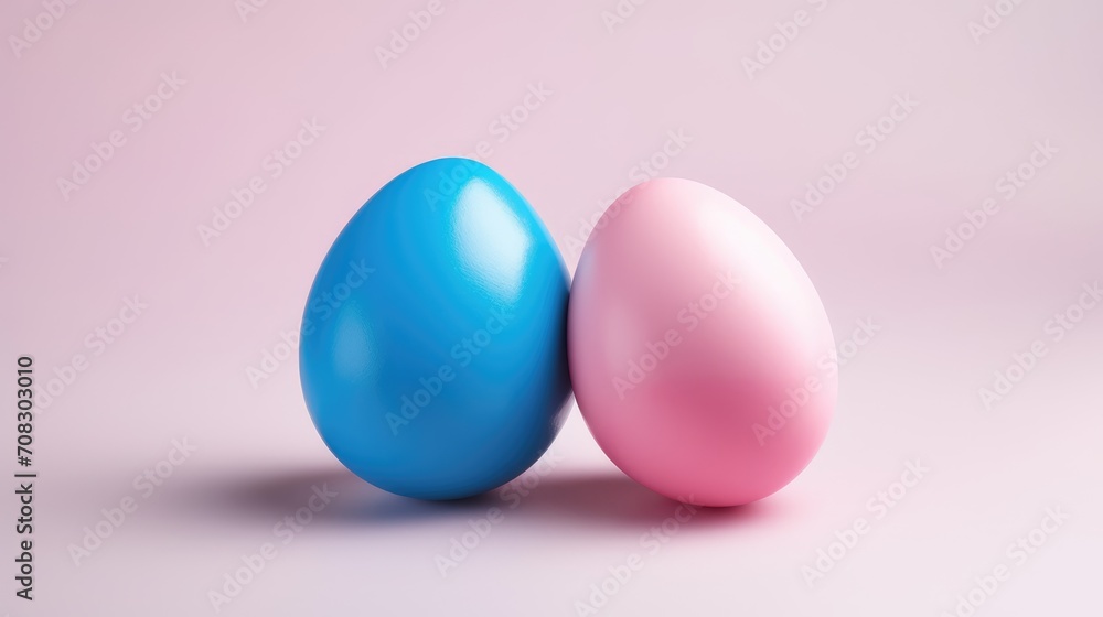Pink easter egg and blue easter egg on a pink background. Generative ai Pink easter egg and blue easter egg on a pink background. Generative ai
