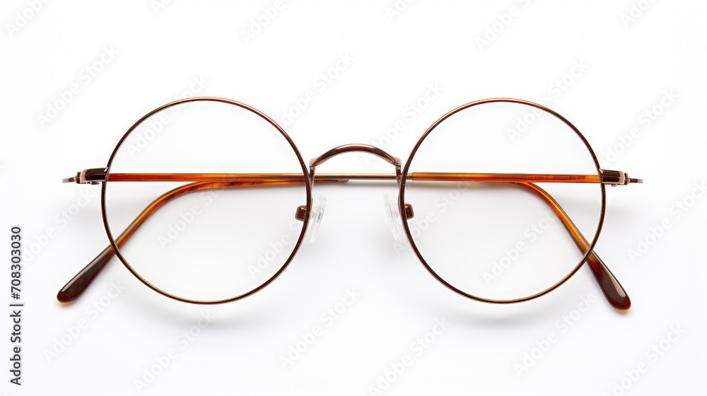 Round nerdy glasses on a white background. Generative ai Round nerdy glasses on a white background. Generative ai