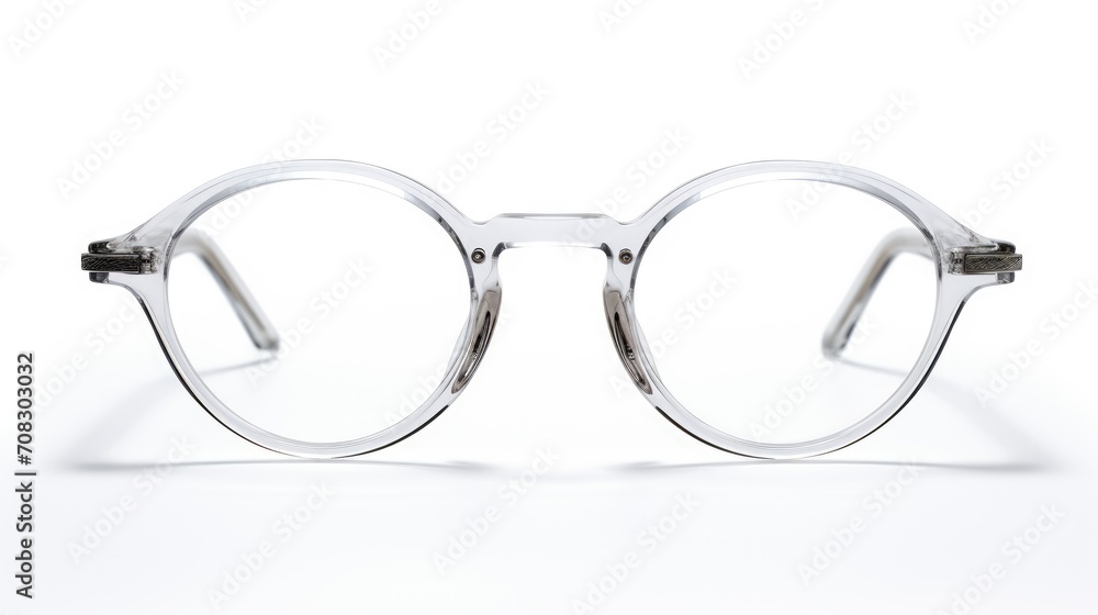 Round spectacles isolated on a white background, transparent eyeglass frame. Generative ai - obrazy, fototapety, plakaty 