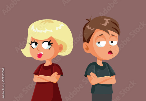 Siblings Having Beef with Each other Vector Cartoon illustration. Brother and sister having a conflict and communication problems 