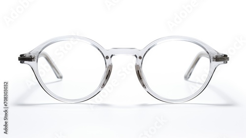 Round spectacles isolated on a white background, transparent eyeglass frame. Generative ai photo