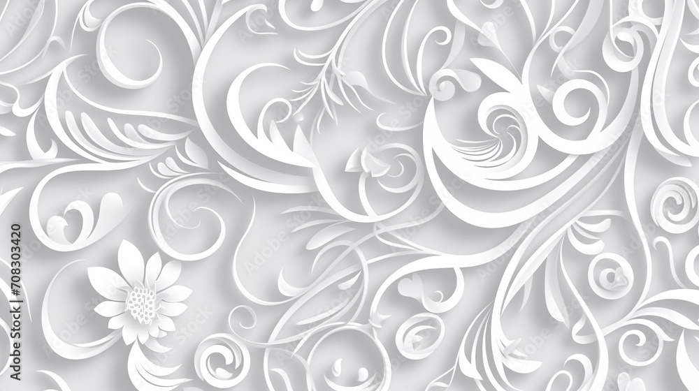 a white background with floral motifs, in the style paper cut art, spirals and curves, light gray and white, vectorial art, in the style flat colors, generative ai a white background with floral motifs, in the style paper cut art, spirals and curves, light gray and white, vectorial art, in the style flat colors, generative ai