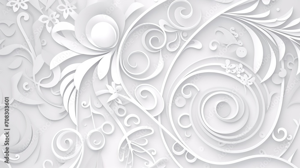 a white background with floral motifs, in the style paper cut art, spirals and curves, light gray and white, vectorial art, in the style flat colors, generative ai a white background with floral motifs, in the style paper cut art, spirals and curves, light gray and white, vectorial art, in the style flat colors, generative ai