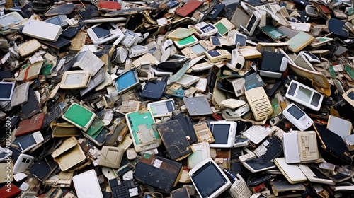 Electronic waste, old mobile phone devices electronic garbage collection. Generative ai