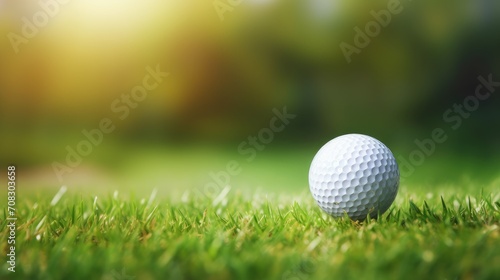 Golf ball on green grass. Generative ai