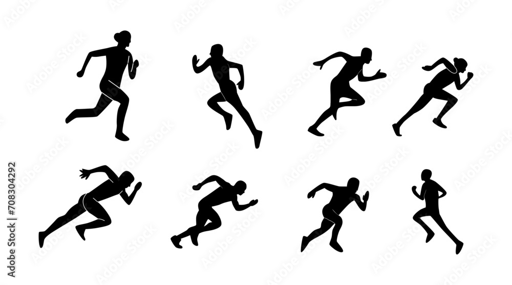 set of silhouettes of running athletes