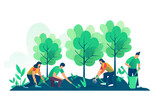 Characters planting seedlings and growing trees, Isolated on transparent PNG background, Generative ai