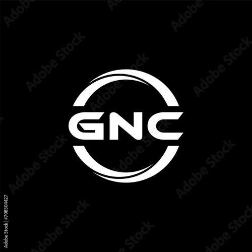 GNC letter logo design with black background in illustrator, cube logo, vector logo, modern alphabet font overlap style. calligraphy designs for logo, Poster, Invitation, etc.