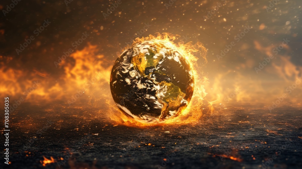 Earth on Fire or Burning Down. Global Warming and Climate Change. Concept of Save the Planet and Environmental Conservation Earth on Fire or Burning Down. Global Warming and Climate Change. Concept of Save the Planet and Environmental Conservation