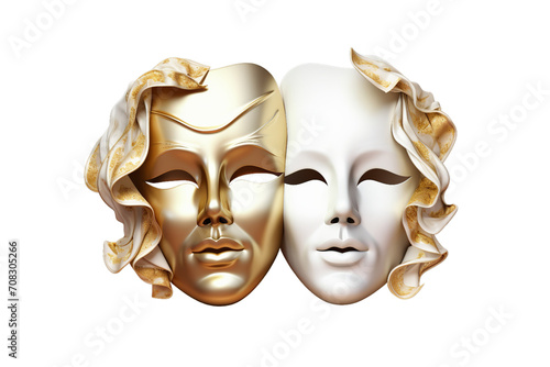 Dual theater mask, Isolated on transparent PNG background, Generative ai photo