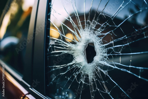 Accident windscreen damage broken window car crash wreck auto shattered windshield photo