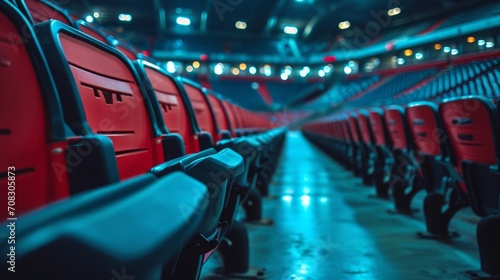 Empty red seats in stadium create an atmosphere of anticipation photo