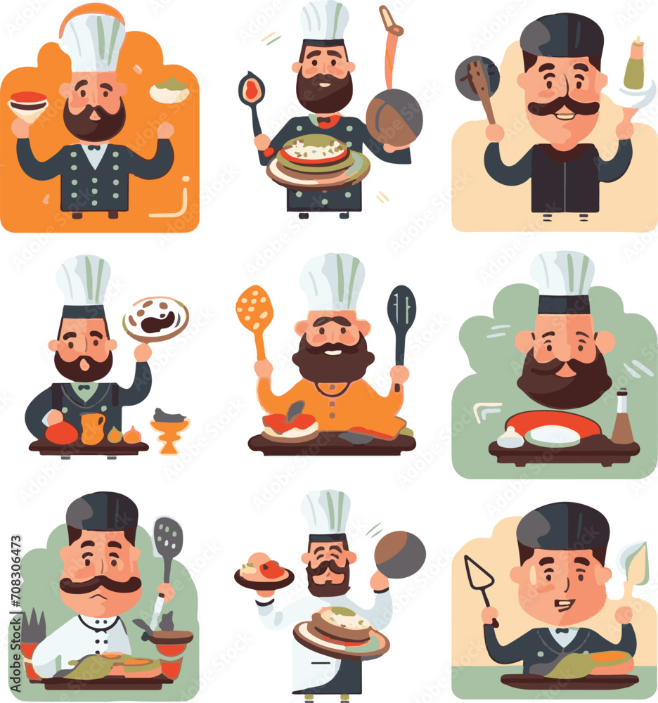 Fun and expressive vector characters, including chefs and food enthusiasts Fun and expressive vector characters, including chefs and food enthusiasts