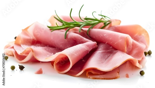 Slices of ham on white background