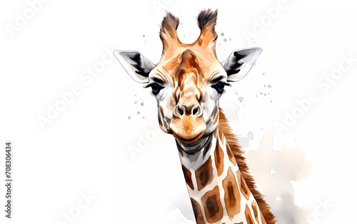 Angolan giraffe in watercolor style, on white background. generative ai photo