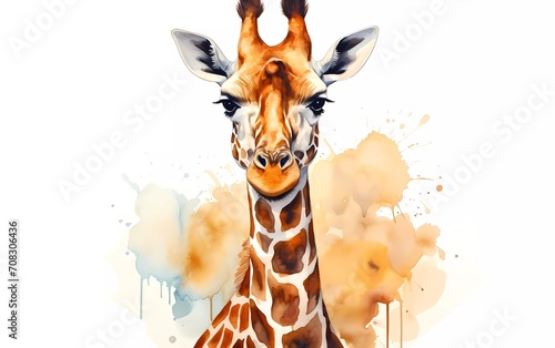 Angolan giraffe in watercolor style, on white background. generative ai photo