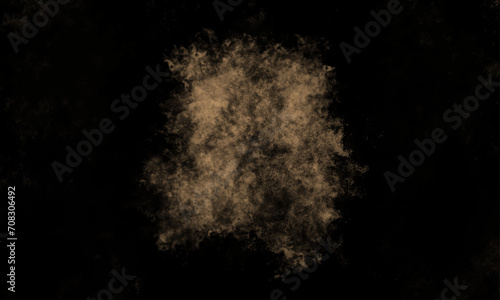 abstract macabre black and dark yellow colors.Freeze motion.Black and white smoke. golden powder effect splash for makeup artist or graphic design in black backgnd. Abstract yellow and gold paint Holi photo