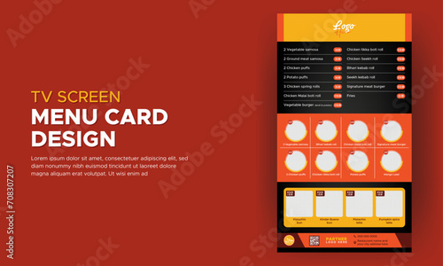 Digital TV Screen Menu Design, Fast food restaurant menu social media marketing template.