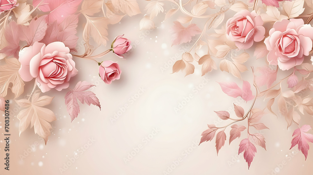 Festive white vertical 2d background with rose and leaves hanging event holidays,copy space white