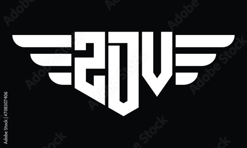 ZDV three letter logo, creative wings shape logo design vector template. letter mark, word mark, monogram symbol on black & white.	 photo
