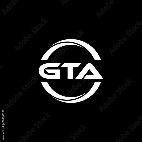 GTA letter logo design with black background in illustrator, cube logo, vector logo, modern alphabet font overlap style. calligraphy designs for logo, Poster, Invitation, etc.