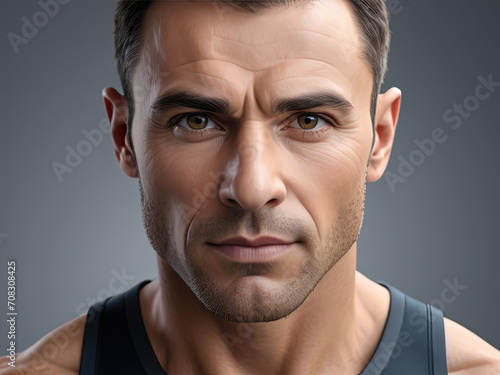 Expressive Close-up Portrait of an Athletic Eastern European Elderly Man Gen AI photo