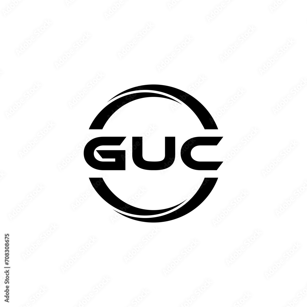 GUC letter logo design with white background in illustrator, cube logo, vector logo, modern alphabet font overlap style. calligraphy designs for logo, Poster, Invitation, etc.