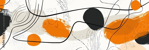 Modern abstract shapes with squiggly doodle black line over for minimalist digital print. Bold color palette, iconic, charming, colorful geometric. Drawing vector design. Great for decoration poster.