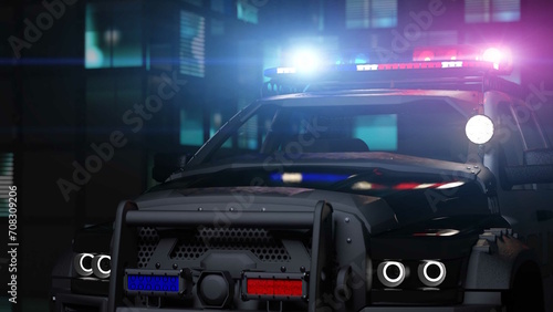 Police car at night パトカー 夜 回転灯 赤色灯 アメリカ 3D CG Rendered Images photo