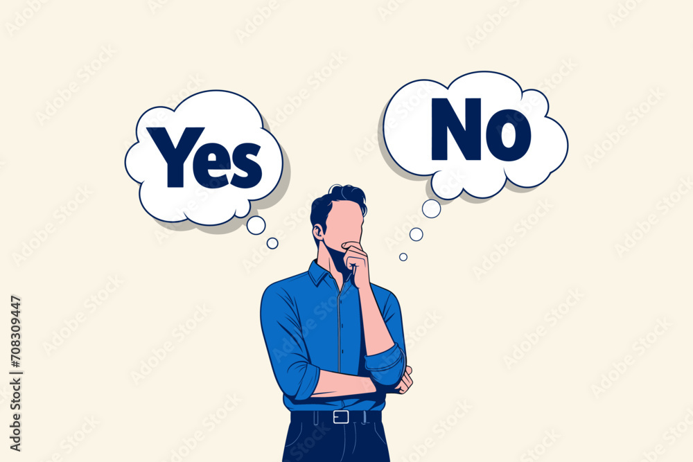Business decision making, choose yes or no alternative or choices, leadership to direct business to succeed concept, rational businessman thinking and make decision for business or career question Business decision making, choose yes or no alternative or choices, leadership to direct business to succeed concept, rational businessman thinking and make decision for business or career question