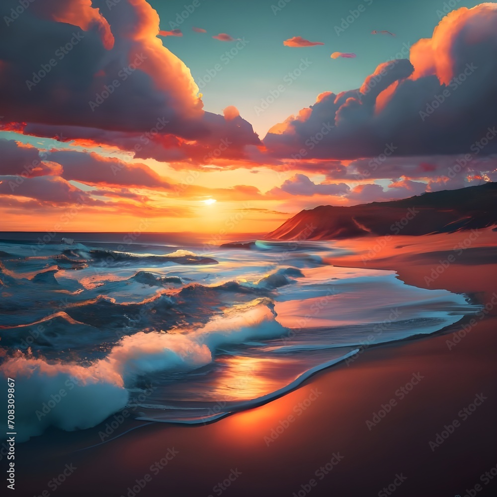summer beach wallpaper photo, ai generated Image, A beach photo with blue ocean, summer image, blue ocean, AI generated Beach image with ocean