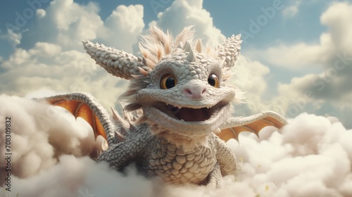 Dreamy Adventure  Child on Clouds with Dragon in Snapshot Realism Digital Art