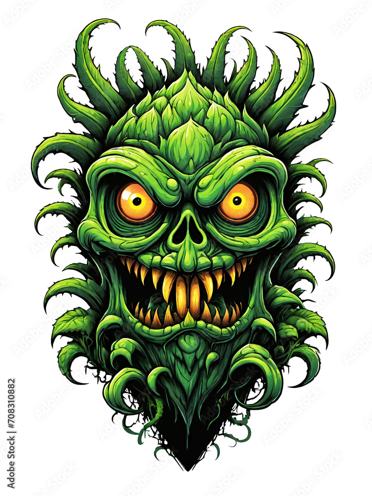 Green monster plants character design illustration on transparent background
