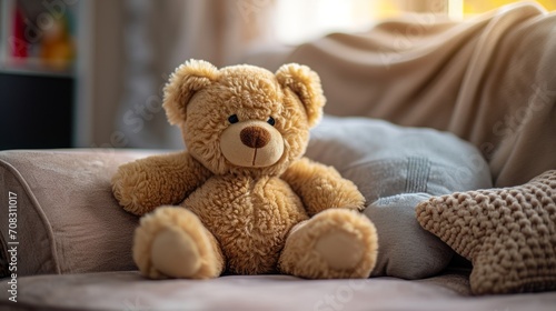 Cuddly teddy bear with friendly expression, sitting comfortably and inviting hug. © sopiangraphics