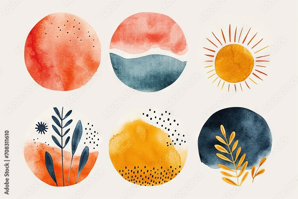 Abstract small simple icon clipart set of blush geometric shapes with