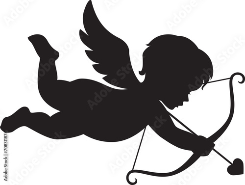 cupid with bow and arrow silhouette black color, vector illustration on transparent background photo