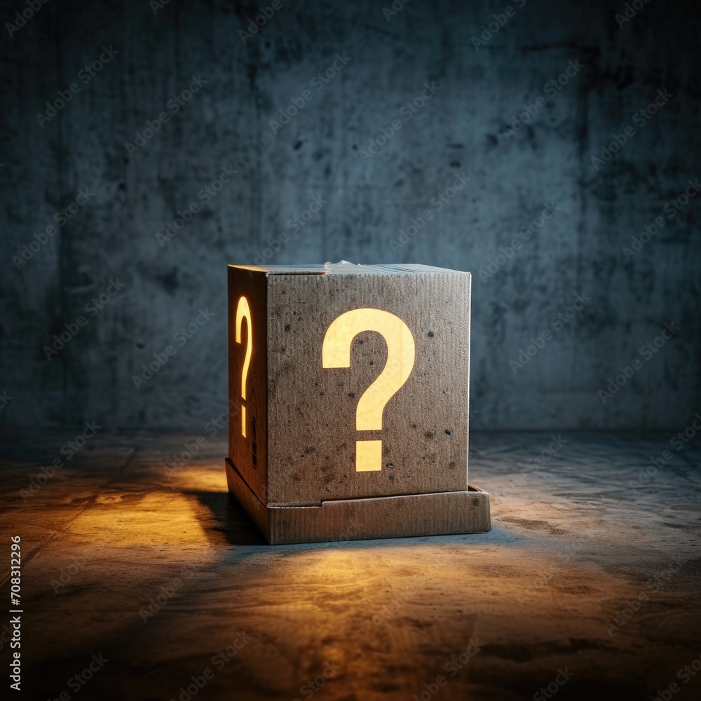 A mystery box with question mark on it - obrazy, fototapety, plakaty 